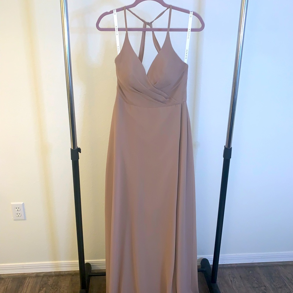 BRIDESMAID DRESS** WORN ONCE - Azazie Taupe dress - size A6